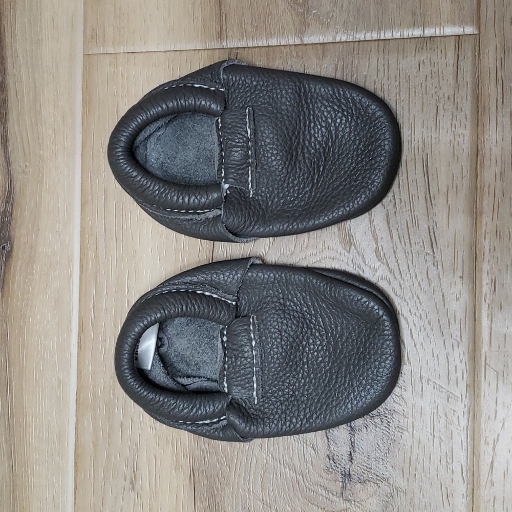 Bare Soles Gray Moccasins Baby Toddler 100% Genuine Leather